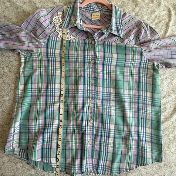 Blair Cotton Pastel Plaid Flannel Shirt with Lace Accent Size L - Picture 7 of 8